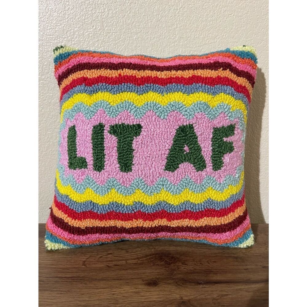 Colorful 'LIT AF' Decorative Pillow — Multicolor Accent